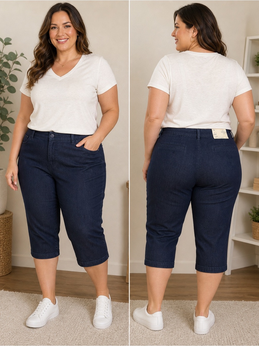 St. John’s Bay Women’s Size 14 Dark Wash Denim Capri Tummy Control NWT Size 14